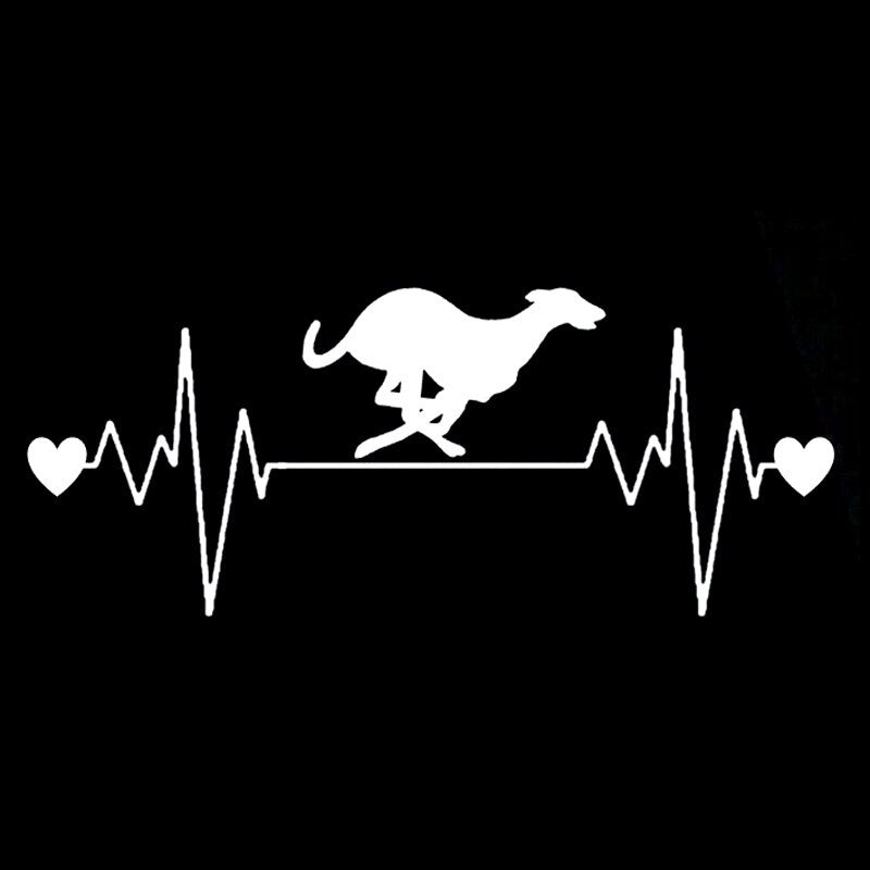 16.5CM*6.7CM Lovely Dog racing Whippet Heartbeat Line Vinyl Black/Silver Car Sticker C22-1176