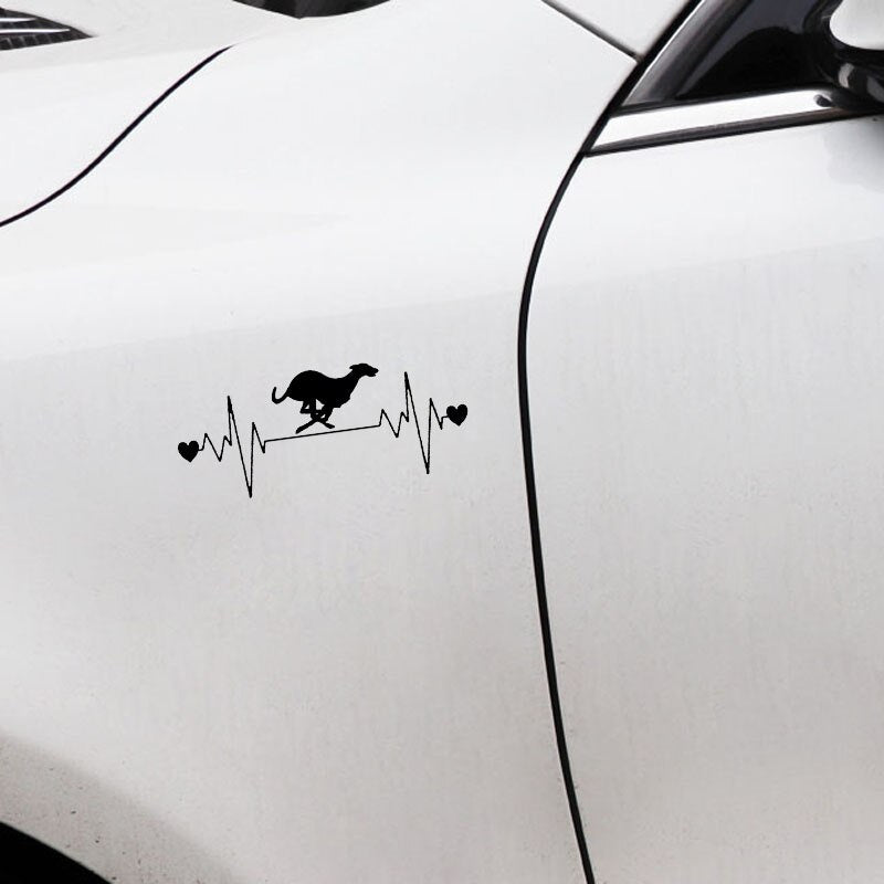 16.5CM*6.7CM Lovely Dog racing Whippet Heartbeat Line Vinyl Black/Silver Car Sticker C22-1176