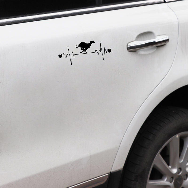 16.5CM*6.7CM Lovely Dog racing Whippet Heartbeat Line Vinyl Black/Silver Car Sticker C22-1176