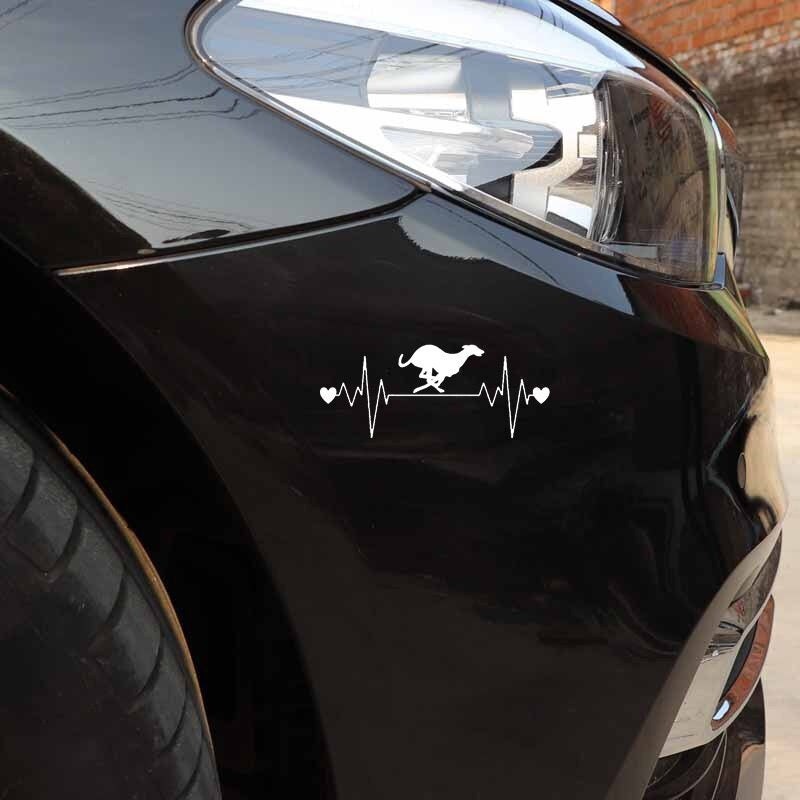 16.5CM*6.7CM Lovely Dog racing Whippet Heartbeat Line Vinyl Black/Silver Car Sticker C22-1176