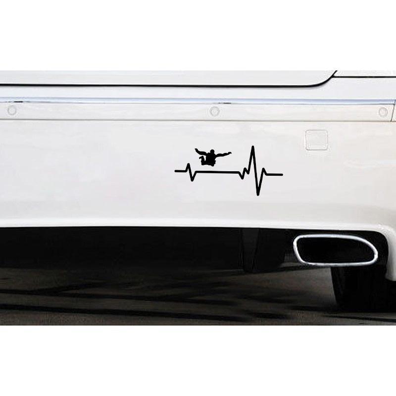 15.9*7.4CM Heart Beat Line SKYDIVING SKYDIVE Decor Car Sticker  Silhouette Vinyl Graphic C12-0732