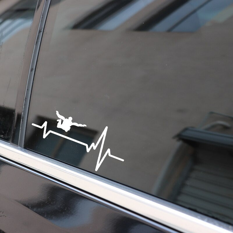 15.9*7.4CM Heart Beat Line SKYDIVING SKYDIVE Decor Car Sticker  Silhouette Vinyl Graphic C12-0732