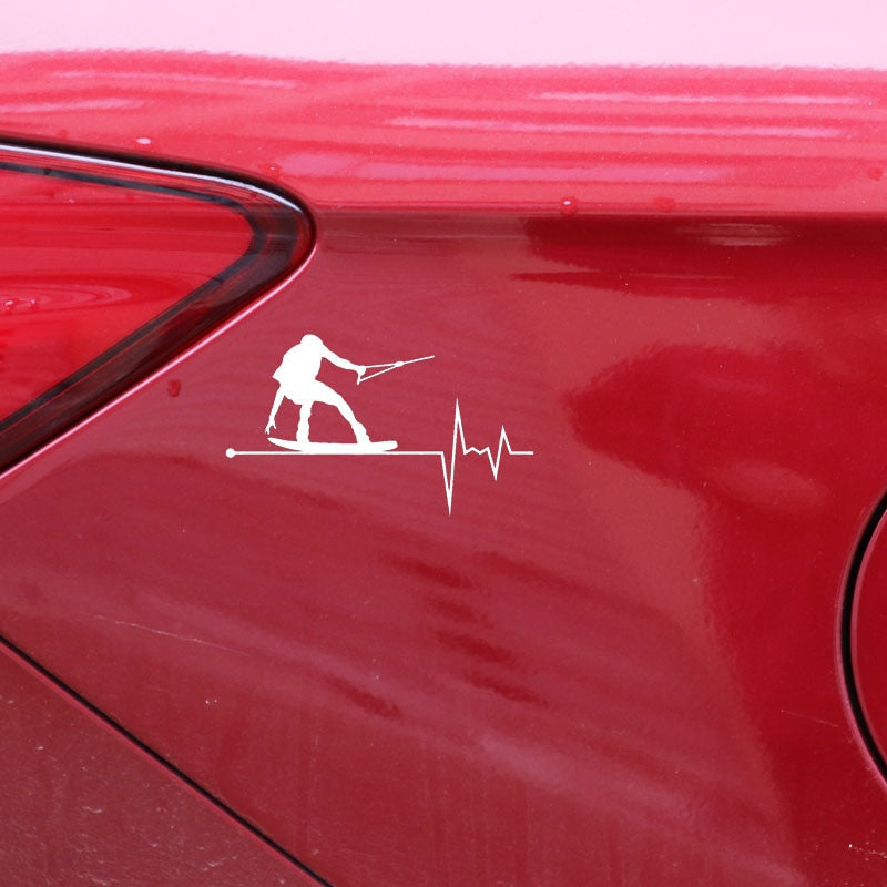 14.5CM*8.6CM Wakeboard In My Heartbeat Pulse Vinyl Black/Silver Car Sticker C22-1096