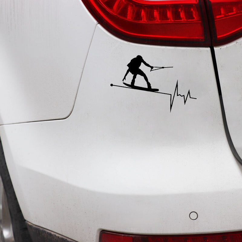 14.5CM*8.6CM Wakeboard In My Heartbeat Pulse Vinyl Black/Silver Car Sticker C22-1096