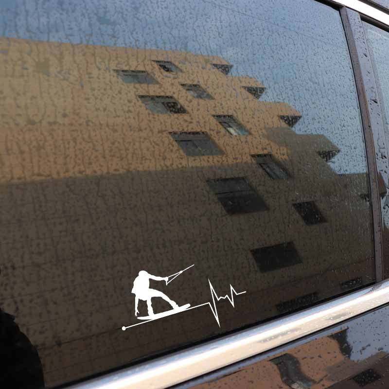 14.5CM*8.6CM Wakeboard In My Heartbeat Pulse Vinyl Black/Silver Car Sticker C22-1096