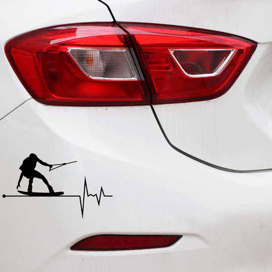 14.5CM*8.6CM Wakeboard In My Heartbeat Pulse Vinyl Black/Silver Car Sticker C22-1096