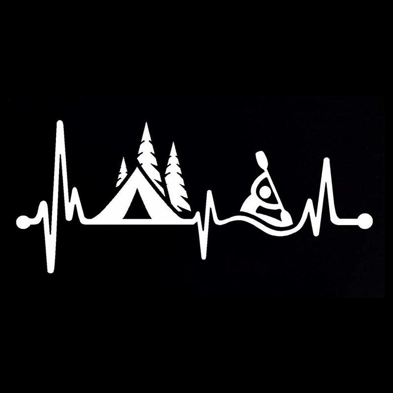 15.2CM*6.5CM Camping Tent Kayak Heartbeat Vinyl Black/Silver Motorcycle Car Sticker C22-1075