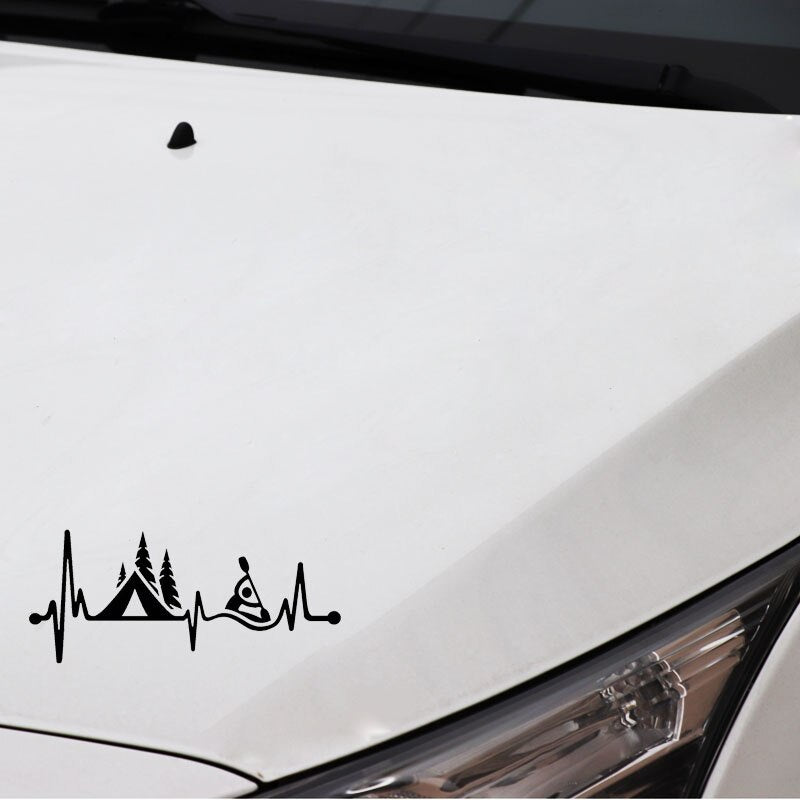 15.2CM*6.5CM Camping Tent Kayak Heartbeat Vinyl Black/Silver Motorcycle Car Sticker C22-1075