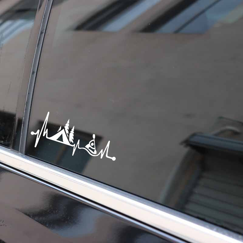 15.2CM*6.5CM Camping Tent Kayak Heartbeat Vinyl Black/Silver Motorcycle Car Sticker C22-1075
