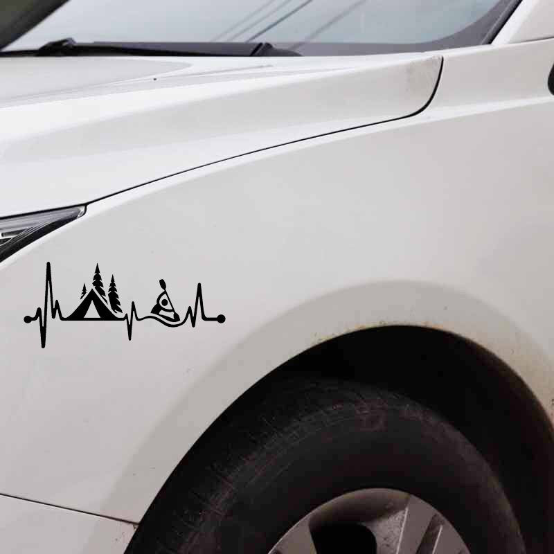 15.2CM*6.5CM Camping Tent Kayak Heartbeat Vinyl Black/Silver Motorcycle Car Sticker C22-1075