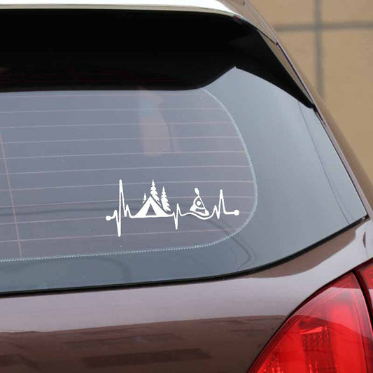 15.2CM*6.5CM Camping Tent Kayak Heartbeat Vinyl Black/Silver Motorcycle Car Sticker C22-1075