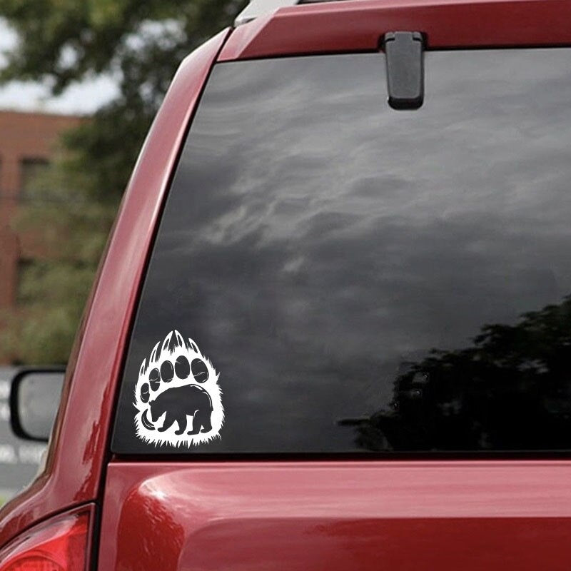 11.9*15.2CM Lovely Bear Silhouette in Paw Print Living Car Sticker Vinyl Decoration Bumper Window C12-0483