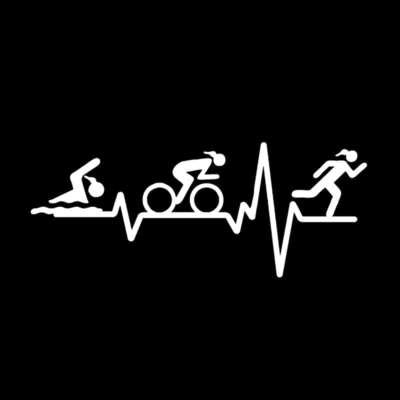 14.7*5.9CM HEART BEAT LINE Triathlon Swim Girl Runner Bicycle Decor Car Sticker Accessories Vinyl C12-0637