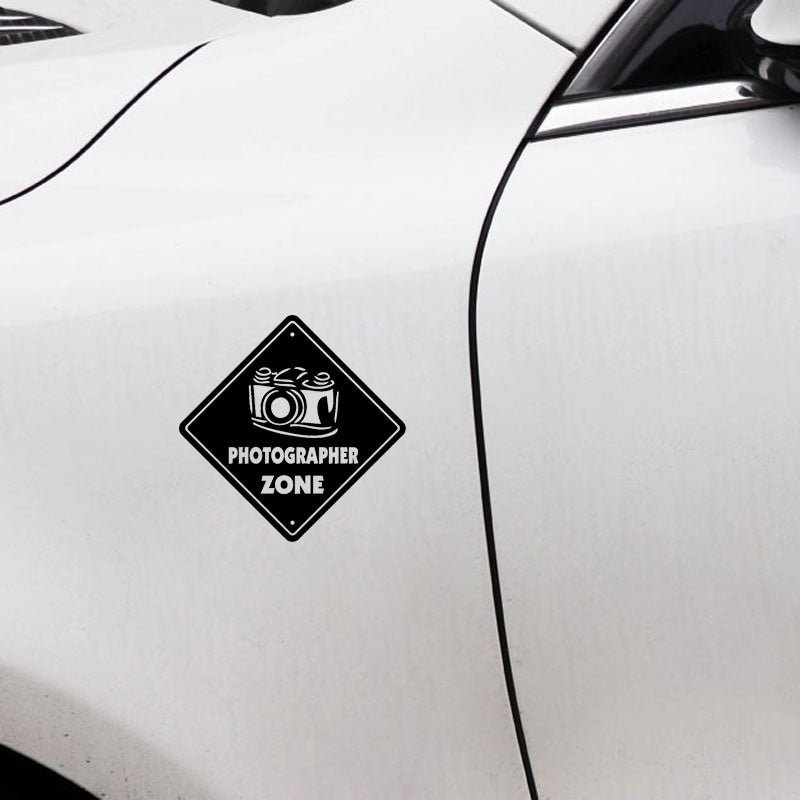 13.5CM*13.5CM Photographer Zone Camera Lens Film Vinyl Black/Silver Car Sticker C22-0846