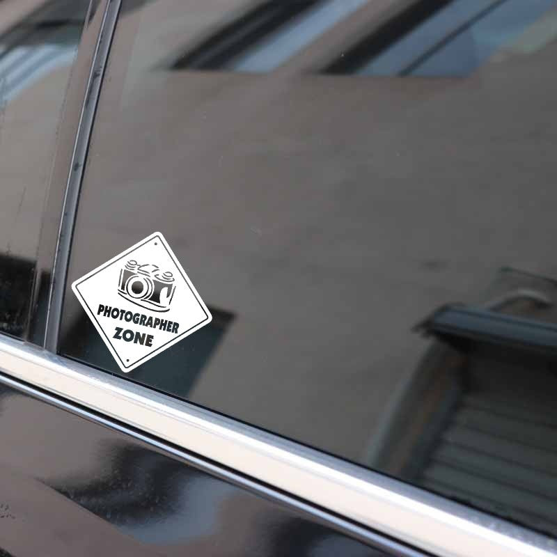 13.5CM*13.5CM Photographer Zone Camera Lens Film Vinyl Black/Silver Car Sticker C22-0846
