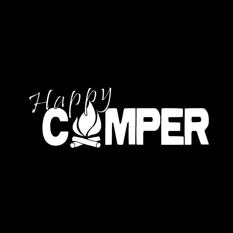 20X6.9CM HAPPY CAMPER Fire Camp Outdoors Bumper Sticker Car Decal Black/Silver Vinyl S8-0288