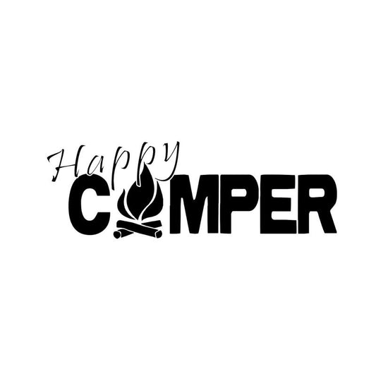 20X6.9CM HAPPY CAMPER Fire Camp Outdoors Bumper Sticker Car Decal Black/Silver Vinyl S8-0288