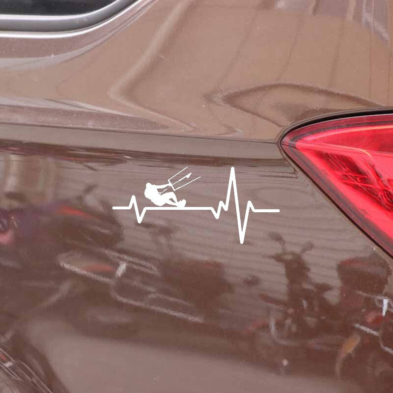 15.8CM*7.3CM Kiteboarding Kite Board  Heartbeat  Lifeline  Vinyl Black/Silver  Car Sticker C22-1151