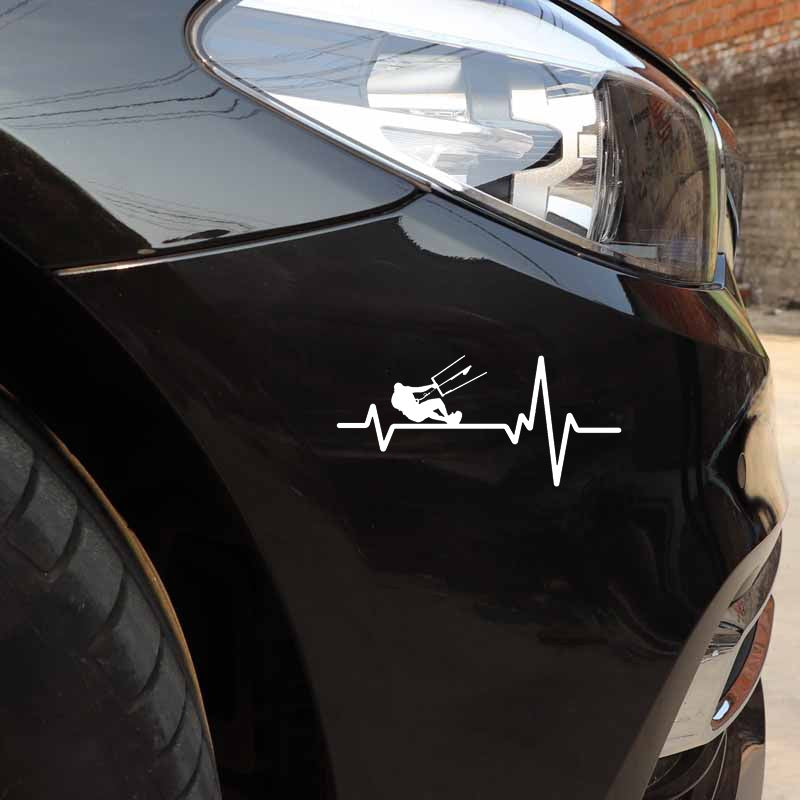 15.8CM*7.3CM Kiteboarding Kite Board  Heartbeat  Lifeline  Vinyl Black/Silver  Car Sticker C22-1151