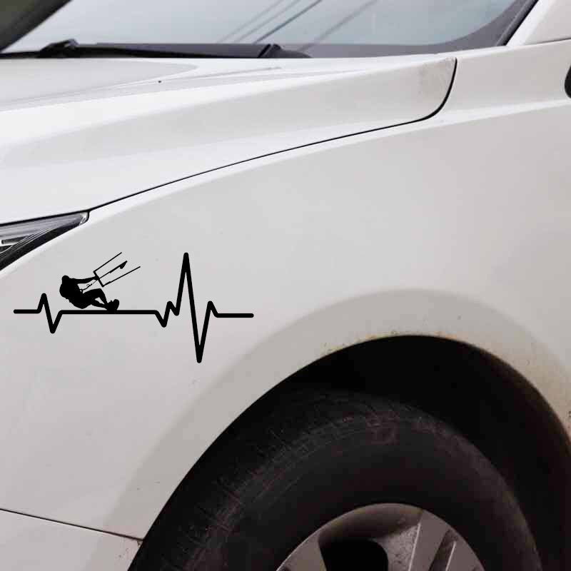15.8CM*7.3CM Kiteboarding Kite Board  Heartbeat  Lifeline  Vinyl Black/Silver  Car Sticker C22-1151