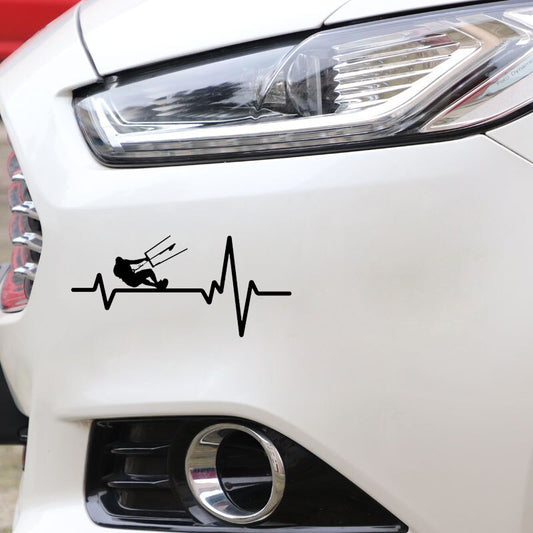 15.8CM*7.3CM Kiteboarding Kite Board  Heartbeat  Lifeline  Vinyl Black/Silver  Car Sticker C22-1151