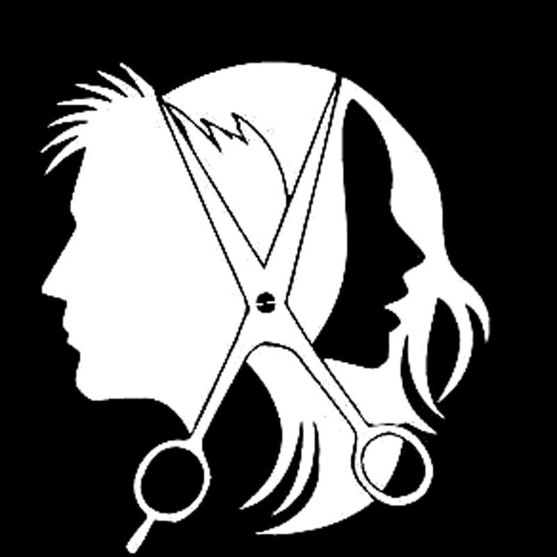 13.2CM*14.4CM  Salon Beauty Hair Scissors Hairstyle Vinyl Black/Silver Car Sticker C22-0057