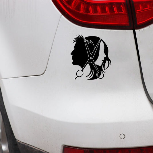 13.2CM*14.4CM  Salon Beauty Hair Scissors Hairstyle Vinyl Black/Silver Car Sticker C22-0057