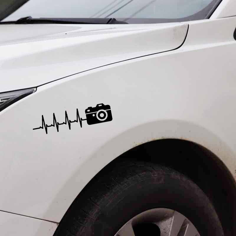 15.8CM*3.9CM Photography Pulse  Heartbeat Sticker Camera Vinyl Black/Silver  Car Sticker C22-0870