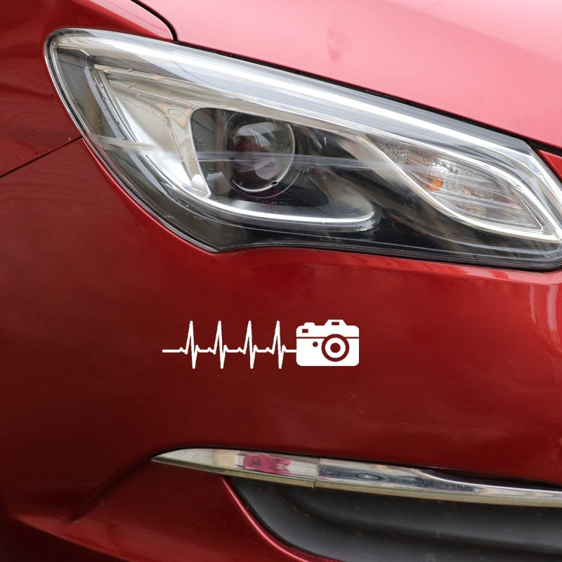 15.8CM*3.9CM Photography Pulse  Heartbeat Sticker Camera Vinyl Black/Silver  Car Sticker C22-0870
