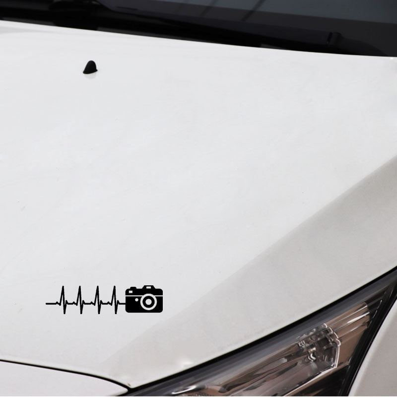 15.8CM*3.9CM Photography Pulse  Heartbeat Sticker Camera Vinyl Black/Silver  Car Sticker C22-0870