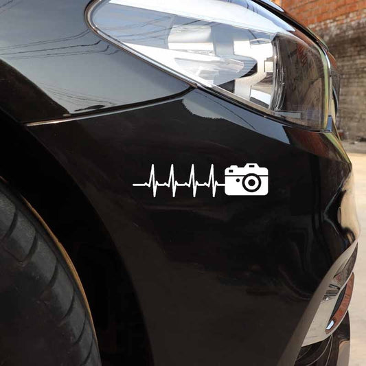 15.8CM*3.9CM Photography Pulse  Heartbeat Sticker Camera Vinyl Black/Silver  Car Sticker C22-0870