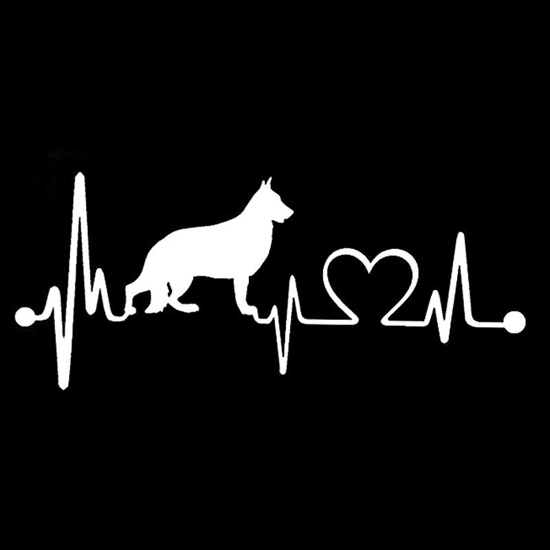 16.3CM*7CM German Shepherd Heartbeat Dog Vinyl Black/Silver Car Sticker C22-1174