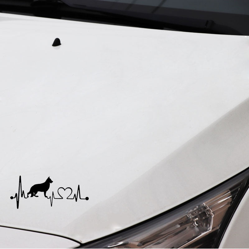 16.3CM*7CM German Shepherd Heartbeat Dog Vinyl Black/Silver Car Sticker C22-1174