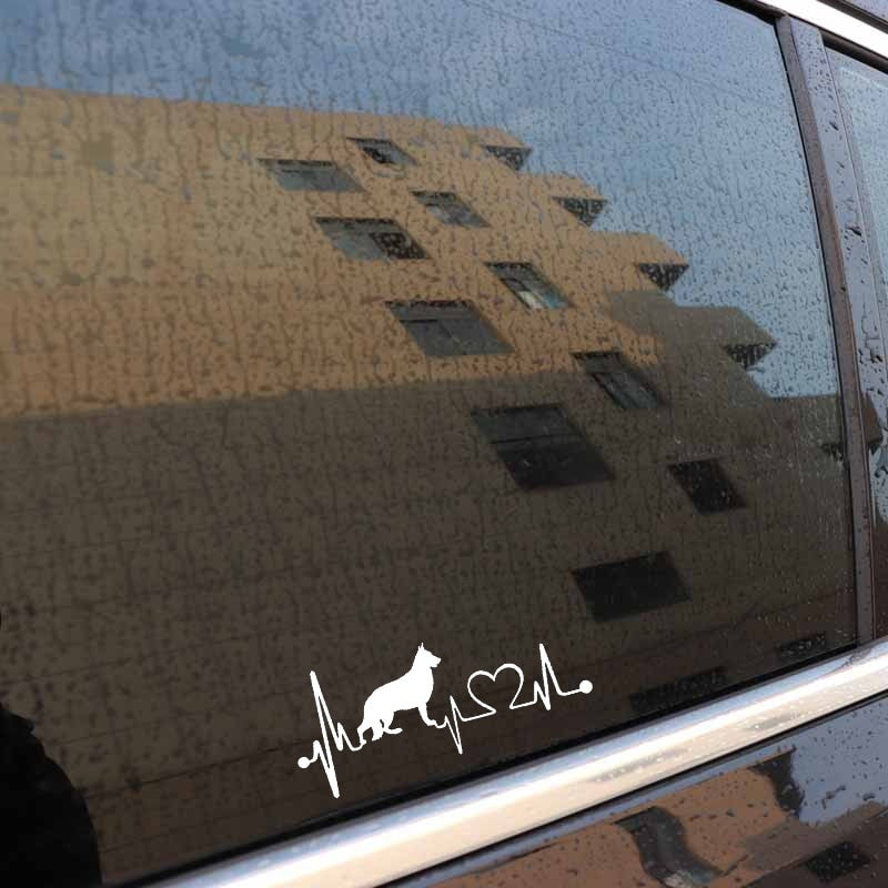 16.3CM*7CM German Shepherd Heartbeat Dog Vinyl Black/Silver Car Sticker C22-1174