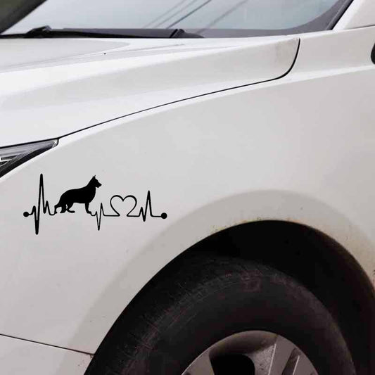 16.3CM*7CM German Shepherd Heartbeat Dog Vinyl Black/Silver Car Sticker C22-1174