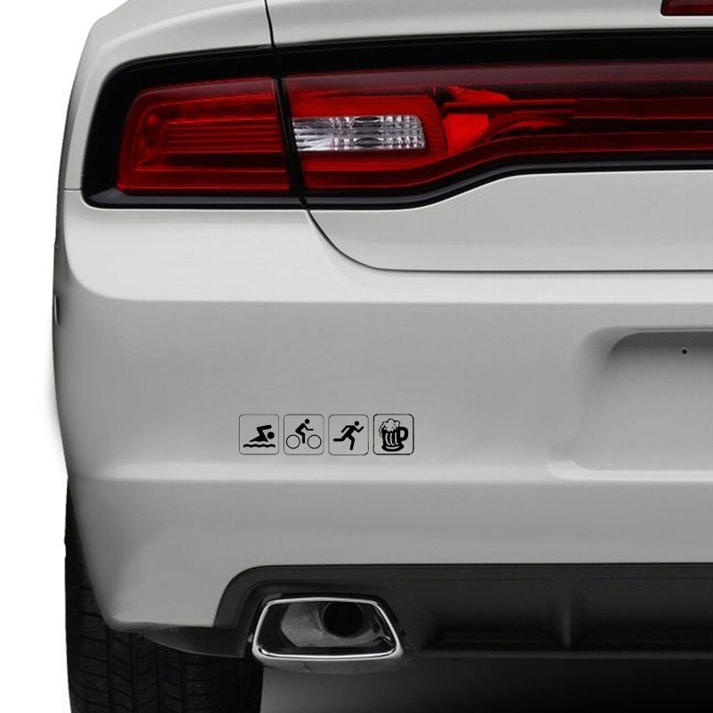 17.7*4.2CM Funny Bumper Sticker Triathlon Swim Bike Run And Beer Car Sticker Vinyl Silhouette C12-0661