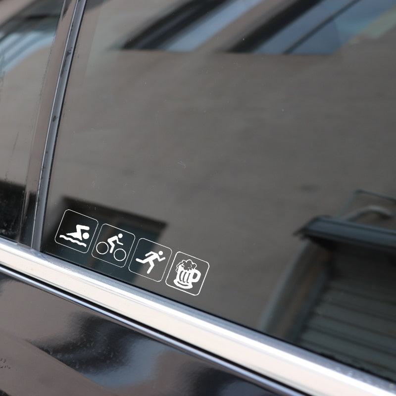 17.7*4.2CM Funny Bumper Sticker Triathlon Swim Bike Run And Beer Car Sticker Vinyl Silhouette C12-0661