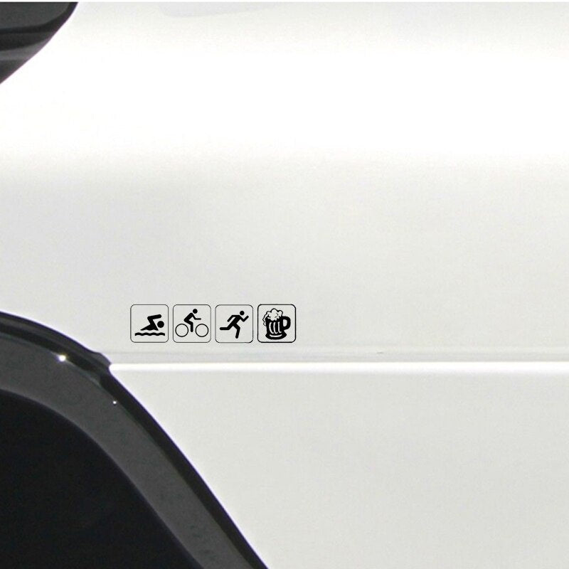 17.7*4.2CM Funny Bumper Sticker Triathlon Swim Bike Run And Beer Car Sticker Vinyl Silhouette C12-0661