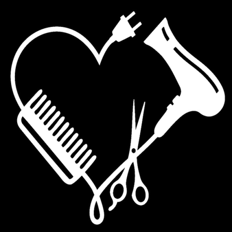13.CM*13CM Hair Stylist Heart Comb Scissor Dryer Vinyl Motorcycle Car Sticker C22-0223
