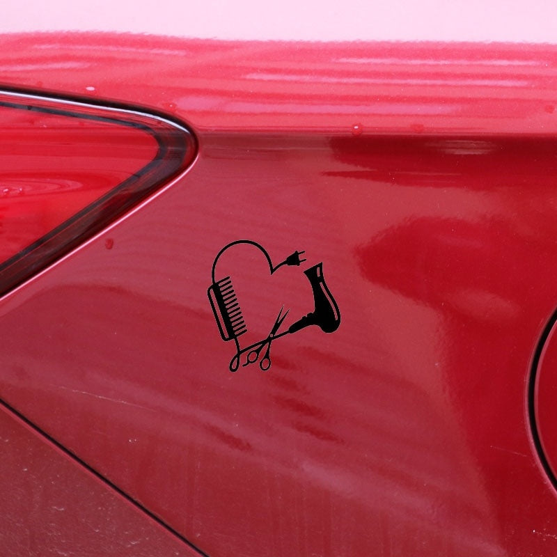 13.CM*13CM Hair Stylist Heart Comb Scissor Dryer Vinyl Motorcycle Car Sticker C22-0223