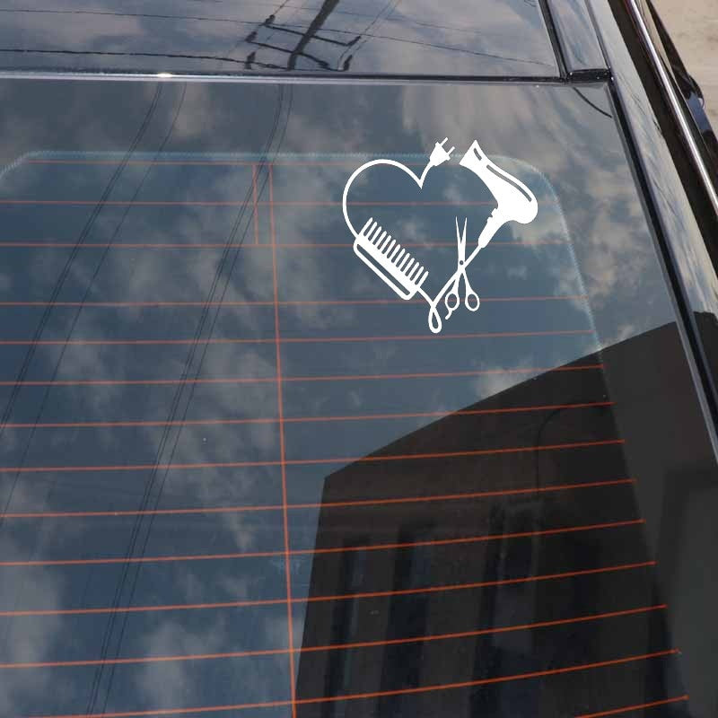 13.CM*13CM Hair Stylist Heart Comb Scissor Dryer Vinyl Motorcycle Car Sticker C22-0223