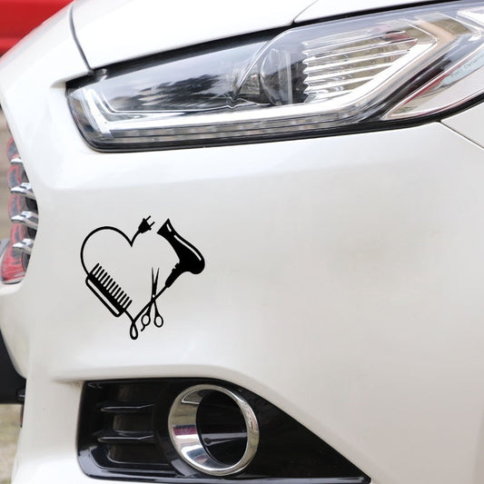 13.CM*13CM Hair Stylist Heart Comb Scissor Dryer Vinyl Motorcycle Car Sticker C22-0223
