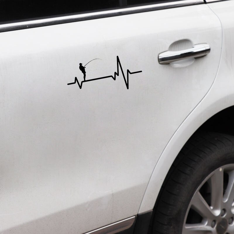 16.5CM*7.8CM Car Sticker  Fishing Deep Sea Man Heartbeat Vinyl Black/Silver  C22-1201