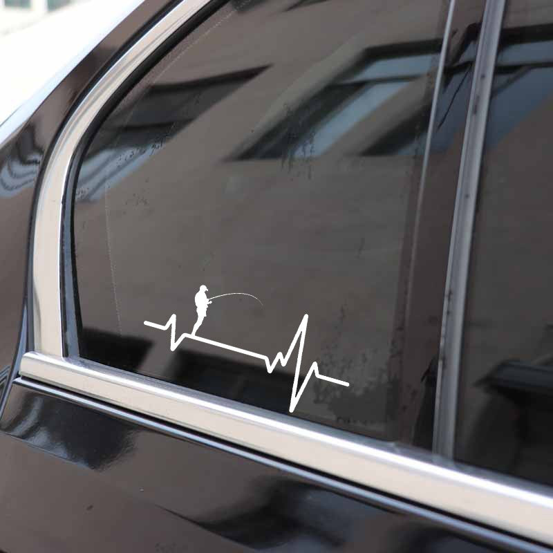 16.5CM*7.8CM Car Sticker  Fishing Deep Sea Man Heartbeat Vinyl Black/Silver  C22-1201