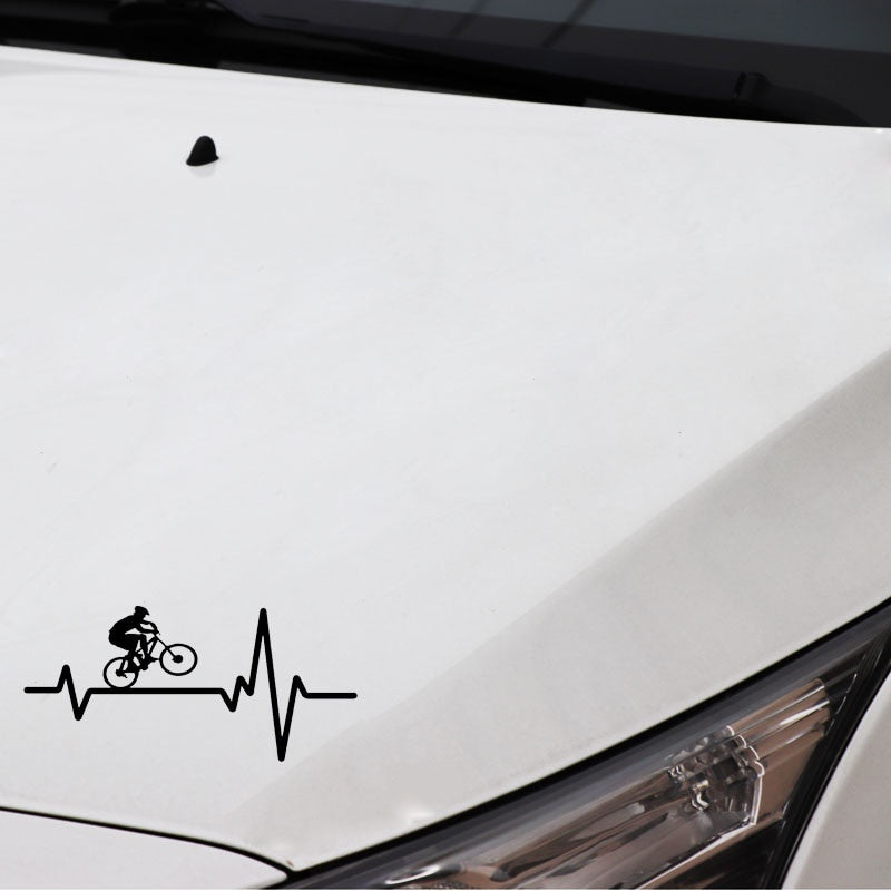16.9CM*7.9CM  Cycling Mountain Bike  Helmet Heartbeat Decal Vinyl Black/Silver Car Sticker C22-1238