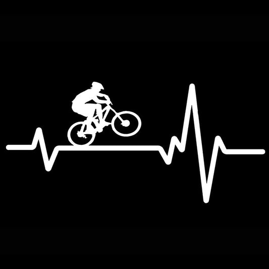 16.9CM*7.9CM  Cycling Mountain Bike  Helmet Heartbeat Decal Vinyl Black/Silver Car Sticker C22-1238