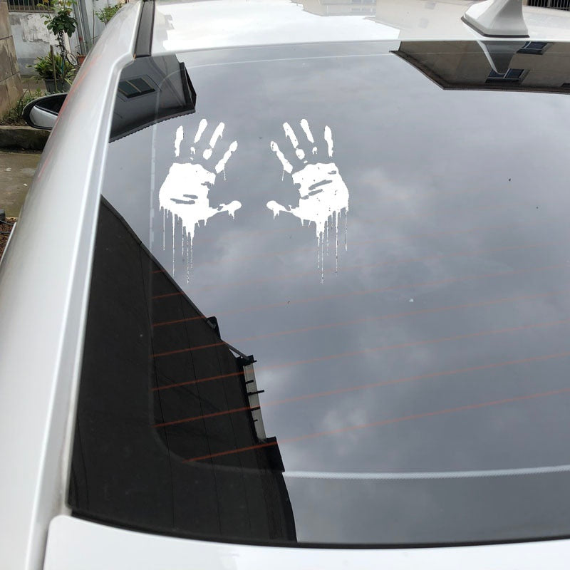 7.5CMX15CM Zombie Bloody Hands Print Fun Vinyl Car Sticker Motorcycle Window Decal Accessories Black Silver Red C1-2137