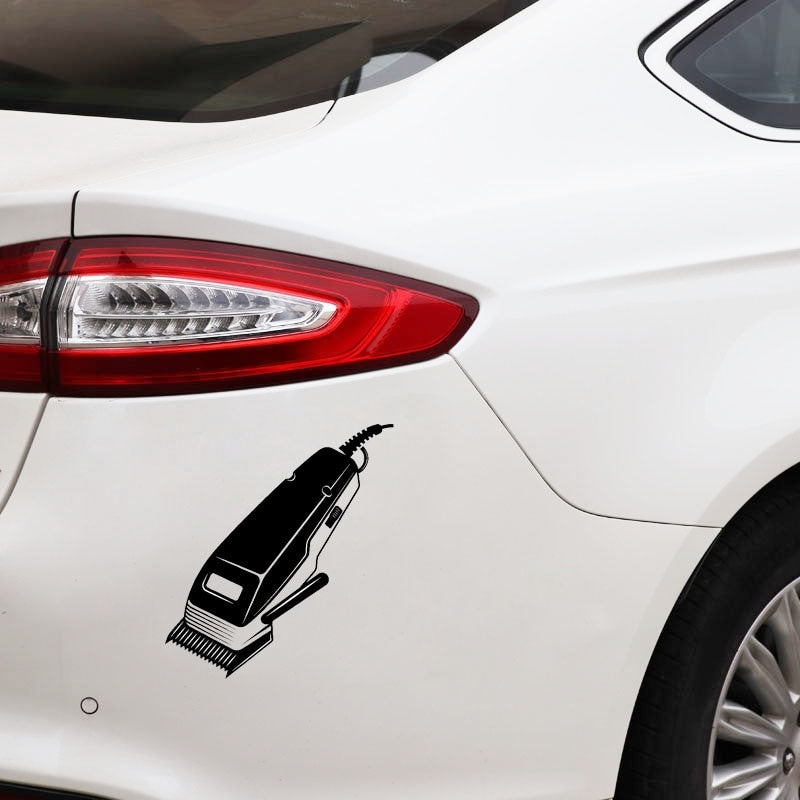 13.7CM*15.2CM Haircut Machine Barbershop Hairdressing Salon Vinyl DecorationCar Sticker  Black/Silver C22-0005