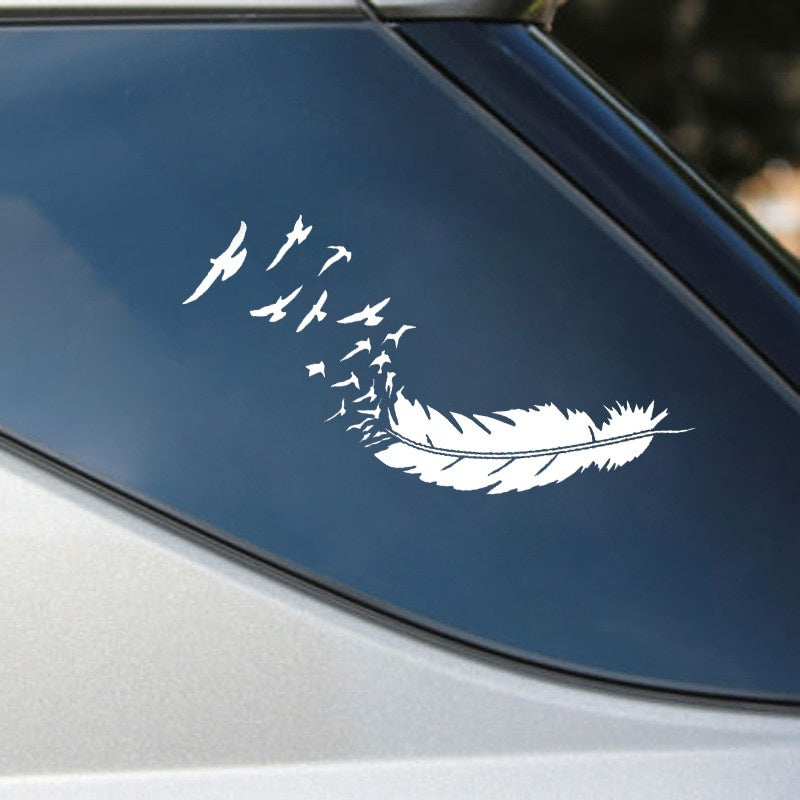 9.4*20CM Fashion FEATHER With Birds Vinyl Decals Car Window Sticker Black/Silver S8-1481