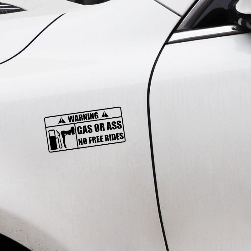 15CM*7CM Creative WARNING Gas Or Ass Vinyl Car Sticker Decal Black Silver Accessories C11-2135